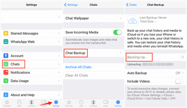WhatsApp Chat Backup instruction screenshot.