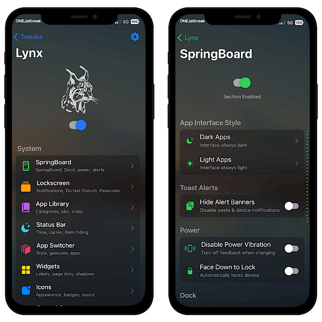 Lynx 2 tweak screenshot.