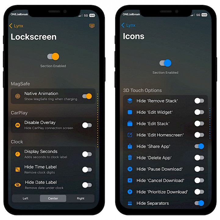 Lynx 2 tweak Lock Screen and Icons settings.