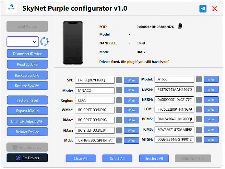 Skynet Purple Configurator Windows screenshot.