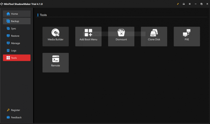 MiniTool ShadowMaker Tools Screenshot.