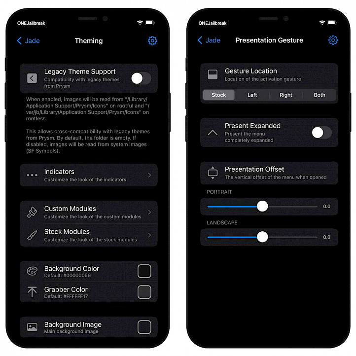 Jade tweak Preferences screenshot.