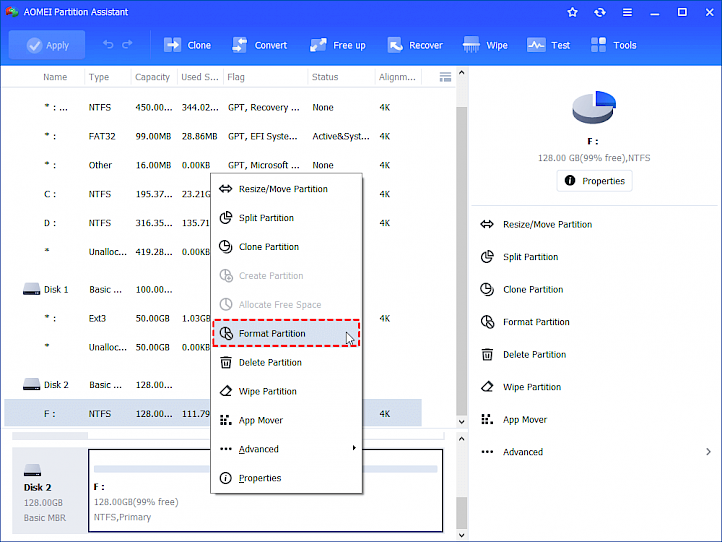 AOMEI Partition Assistant Formtat partition screenshot.