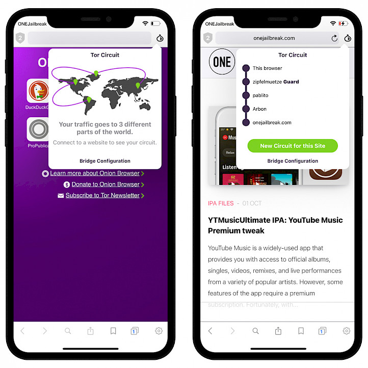 Onion Browser for iOS screenshot.