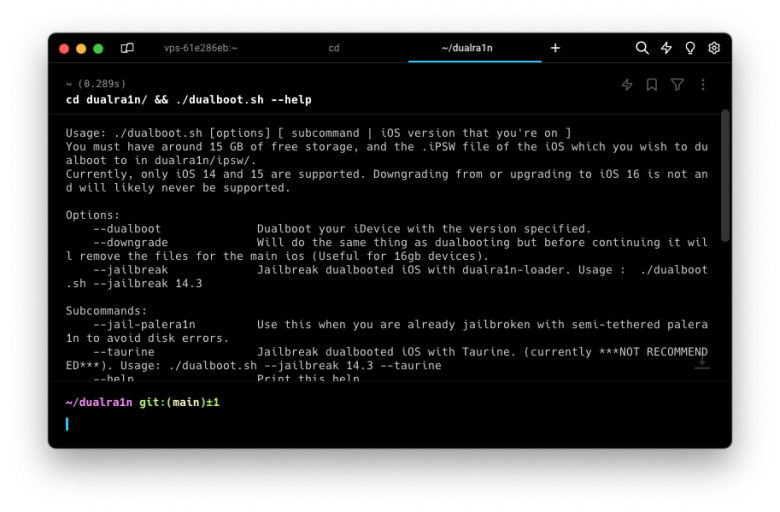 Dualra1n script running in terminal.
