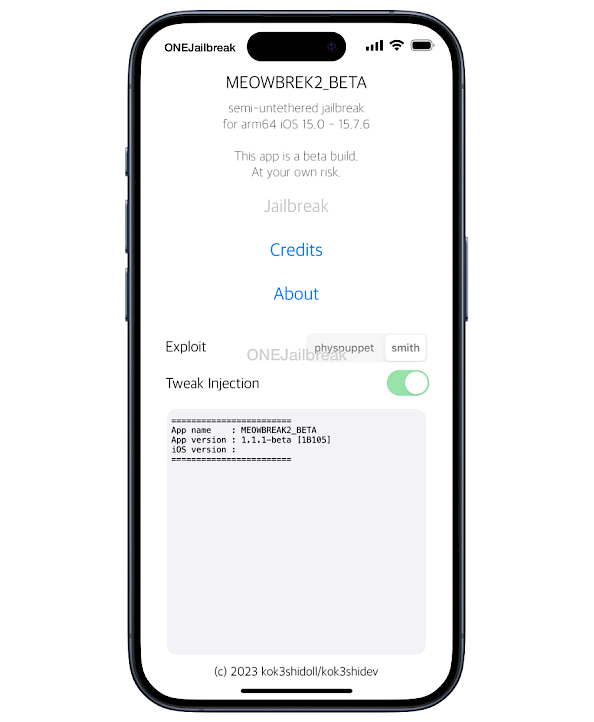 meowbrek2 jailbreak for iOS 15 screenhsot.