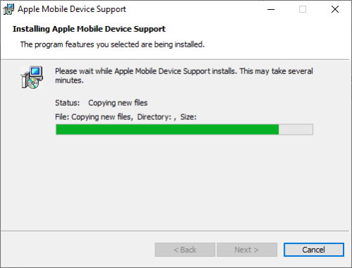 Apple Mobile Device Support installation.