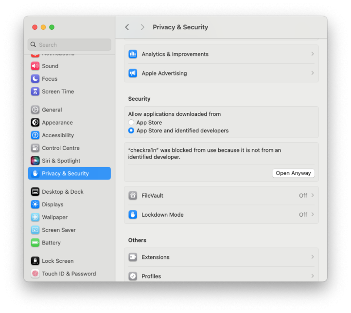Allow checkra1n jailbreak to open on macOS.