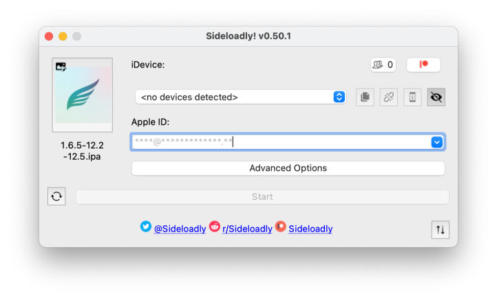 Sideloadly app screenshot.