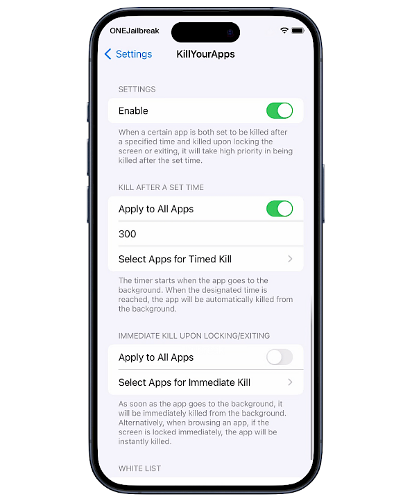 KillYourApps tweak screenshot.