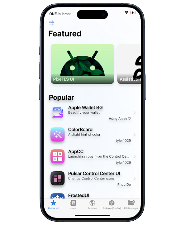 Misaka tweak manager Featured tab.