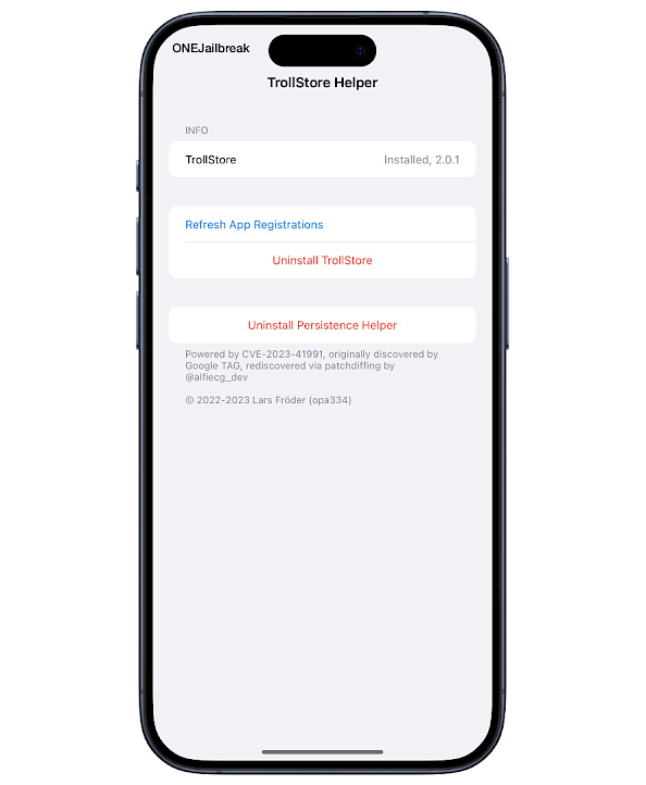 TrollStore Helper Screen.