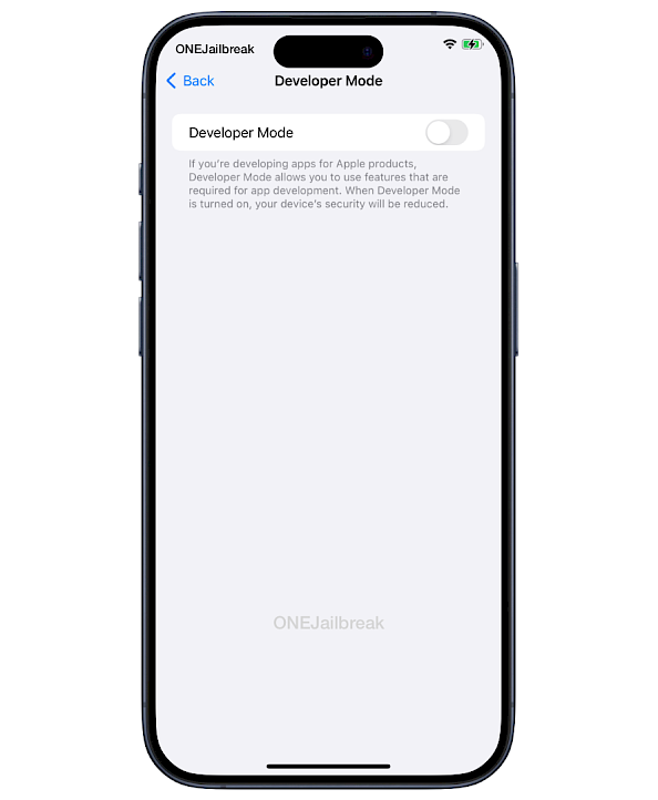 Developer Mode toggle on iOS 16.