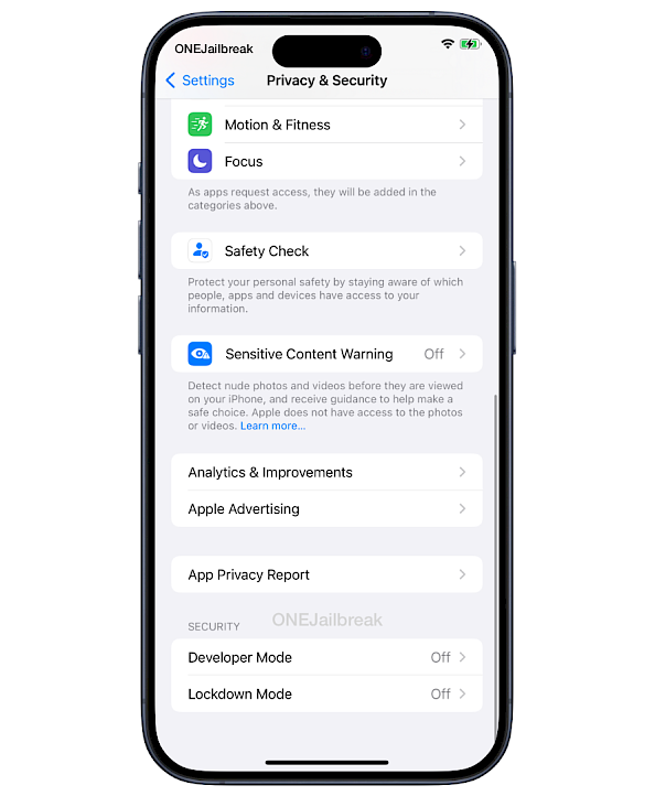 Developer Mode section in Privacy & Security pane.