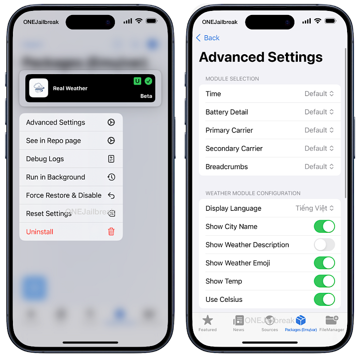 Real Weather Settings screenshot.