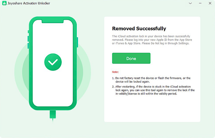 Joyoshare Activation Unlocker Sucessfull Removed iCloud Activation Lock.