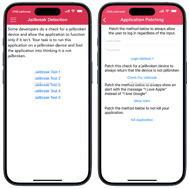 DVIA v2 Jailbreak Detection and App Anti Patching features.