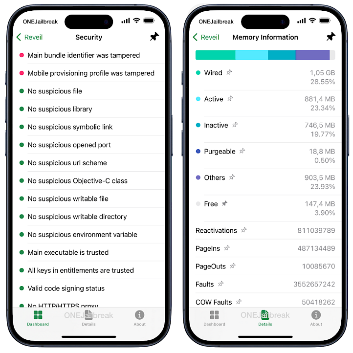 Reveil Security app for iOS.