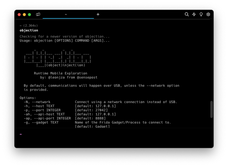 Objection iOS Hooking Toolkit running in terminal.