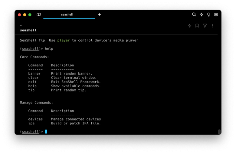SeaShell running in Terminal app.
