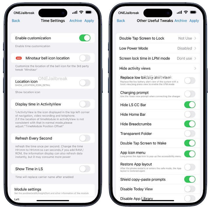 NiceBarX16 tweak preferences for iOS 16.
