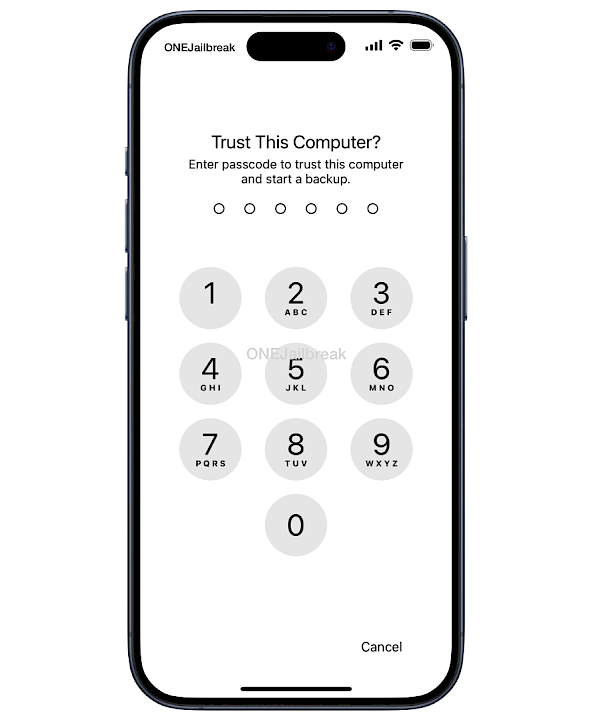 Screenshot of enter passcode to trust this computer.