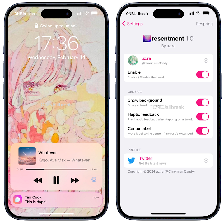 Resentment tweak running on Lock Screen and the preference pane.