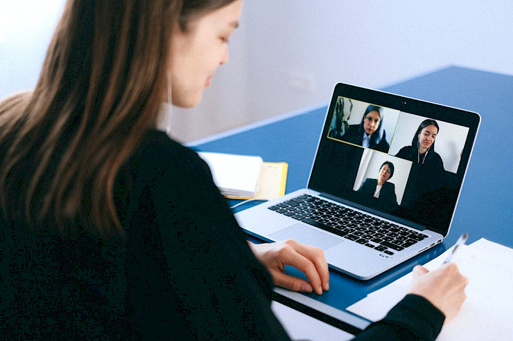 Woman taking a work conference at home.