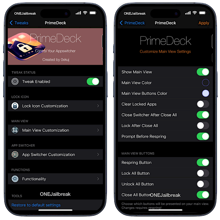 PrimeDeck preference pane screenshot from Settings app.
