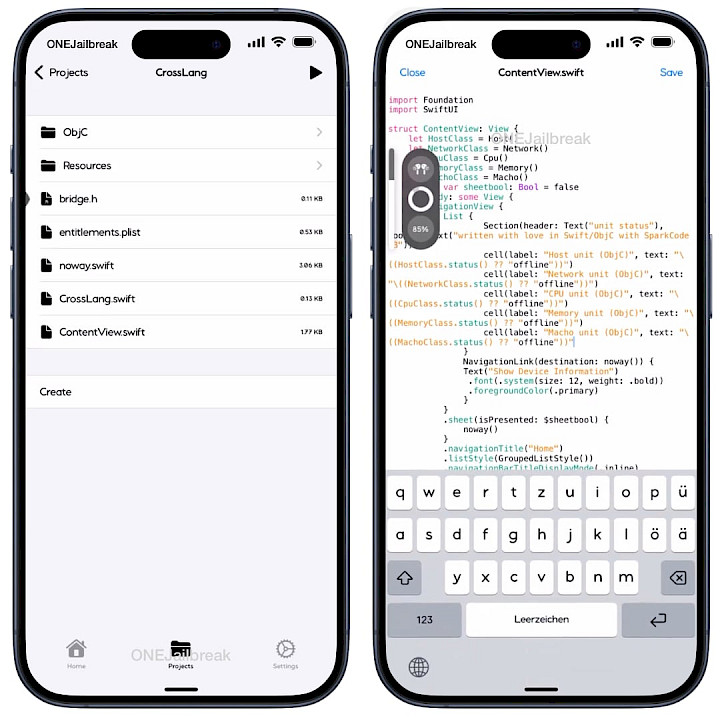 Screenshot of SparkCode IDE for iOS.