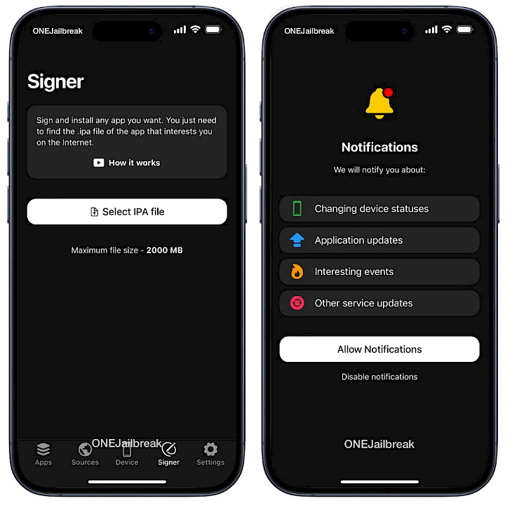 Screenshot of FlekStore App Store IPA signer and notification system.