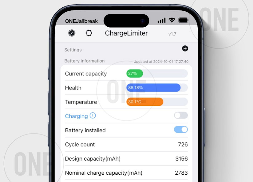 ChargeLimiter app on iOS 17.0.