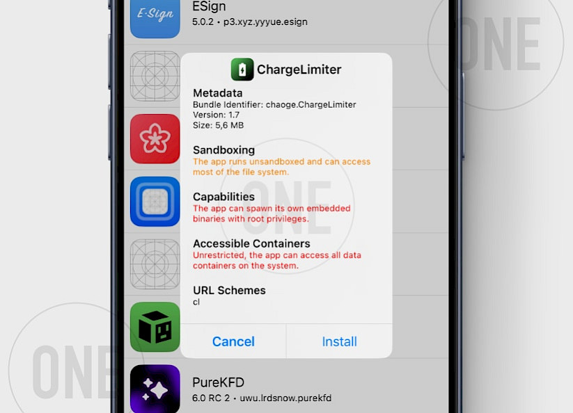 ChargeLimiter installation with TrollStore.