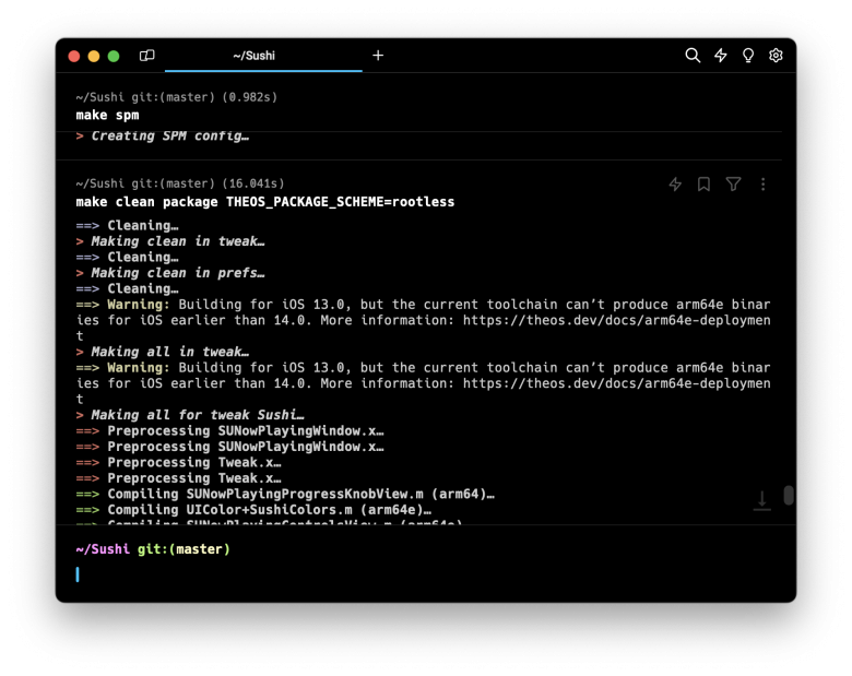 Compile tweak with theos in terminal app on macOS.