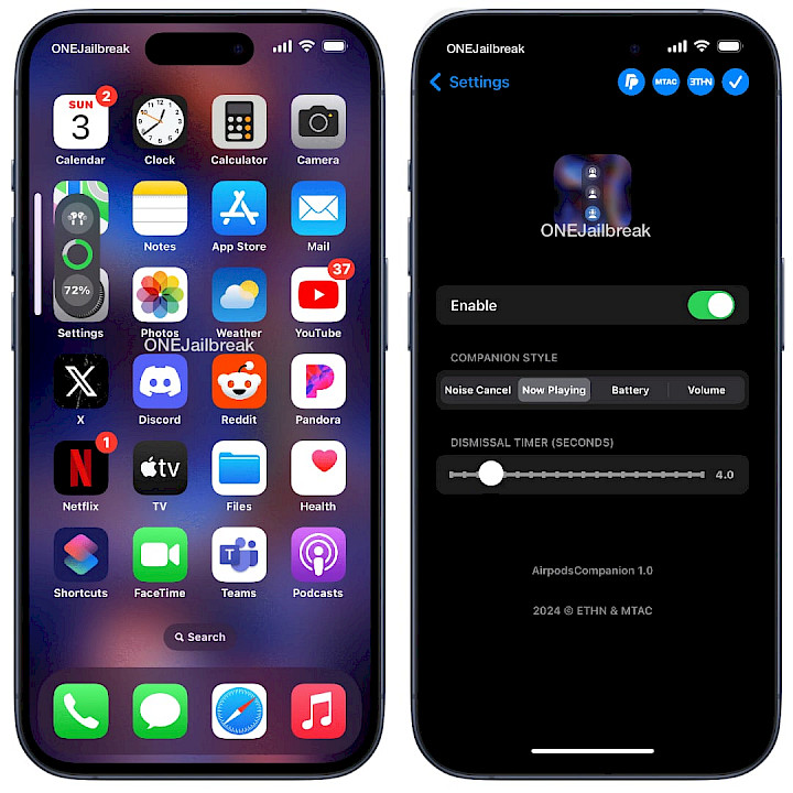 Screenshot of AirpodsCompanion tweak.