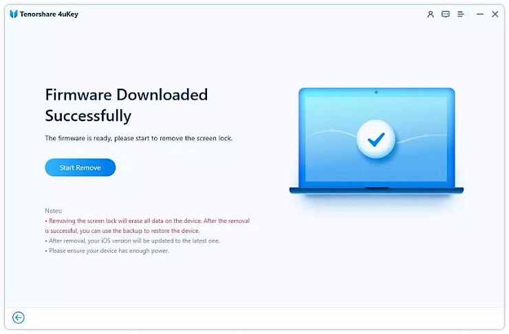 Screenshot of Tenorshare 4uKey Firmware download successfully window.