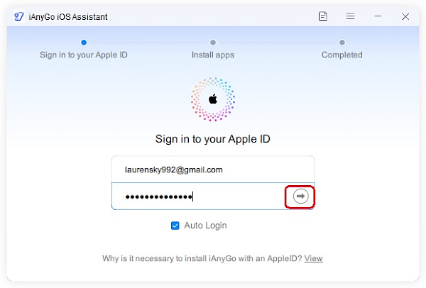 Screenshot of iAnyGo iOS Assistant.