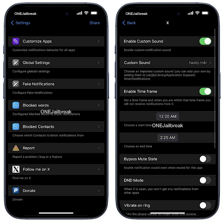 Screenshot of SmartNotifications tweak preferences.