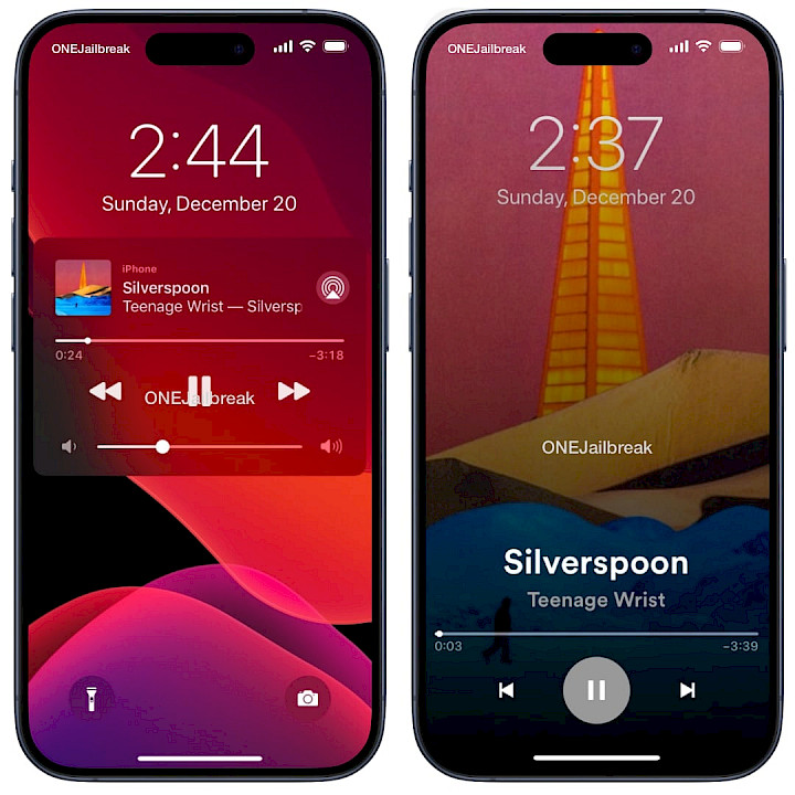 Screenshot of Juin tweak Spotify-like player for iOS Lock Screen.