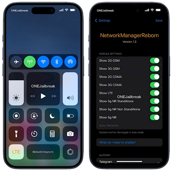 Screenshot of NetworkManager Reborn tweak preferences on iOS 15.