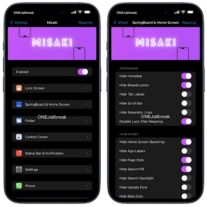Screenshot of Misaki tweak preference pane.