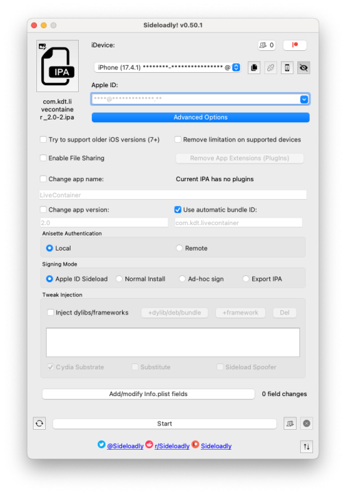 Screenshot of Sideloadly.