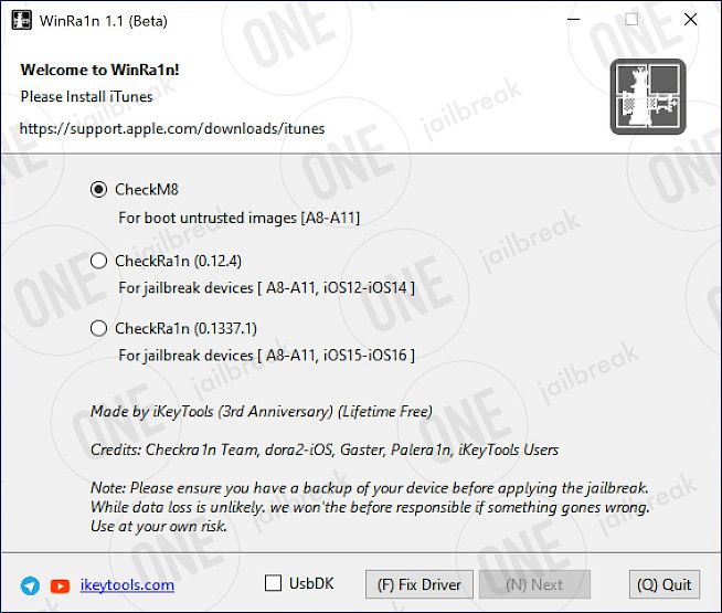 WinRa1n 1.1 Screenshot.