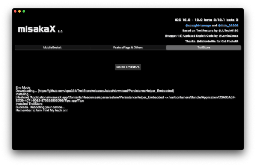 Install TrollStore on iOS 17 with misakaX.
