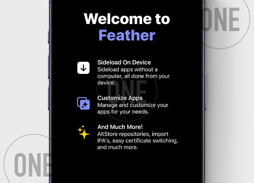 Feather iOS IPA installer features screen.