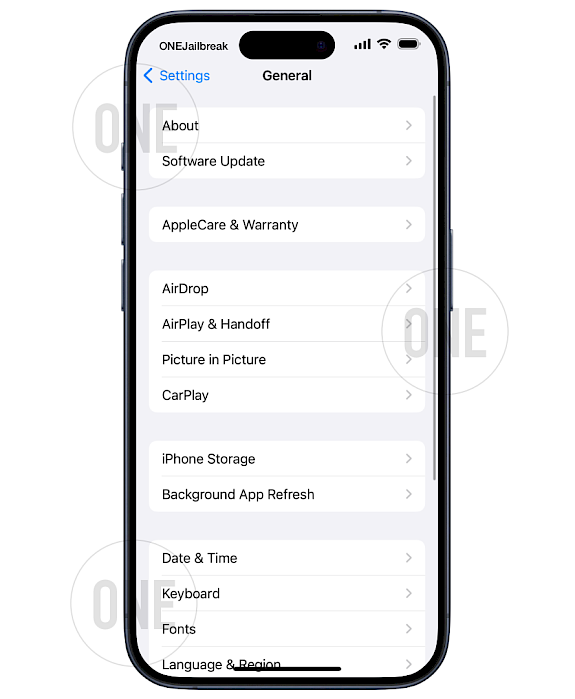 General Section in Settings app pointing Software Update.
