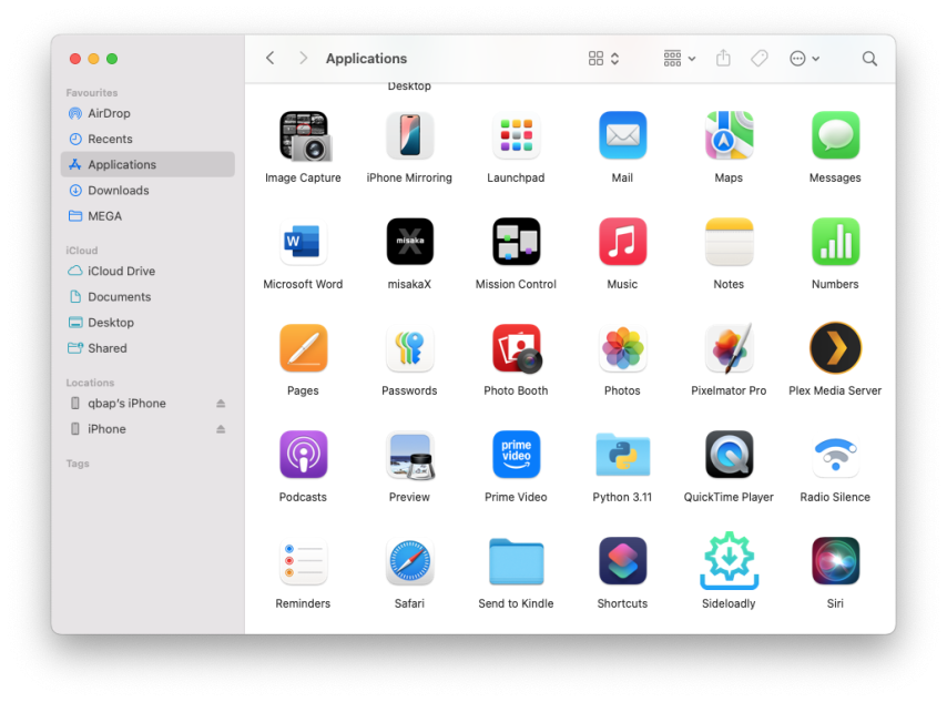 iPhone Mirroring app in Applications folder.