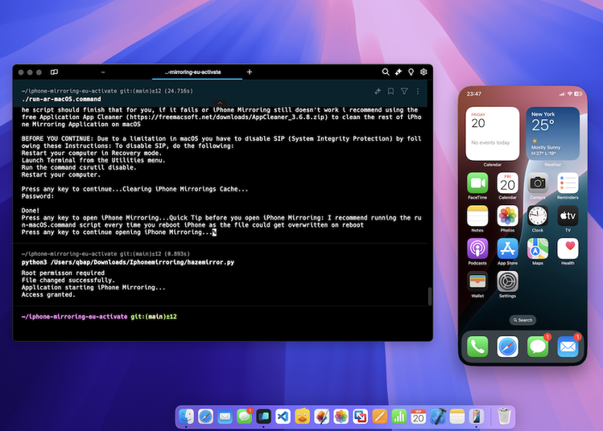 iPhone Mirroring running in EU.