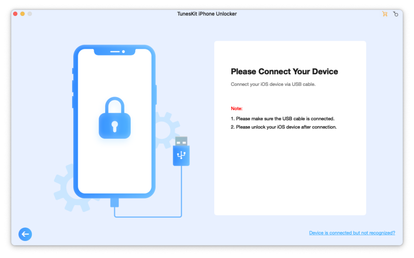TunesKit iPhone Unlocker USB Connection.