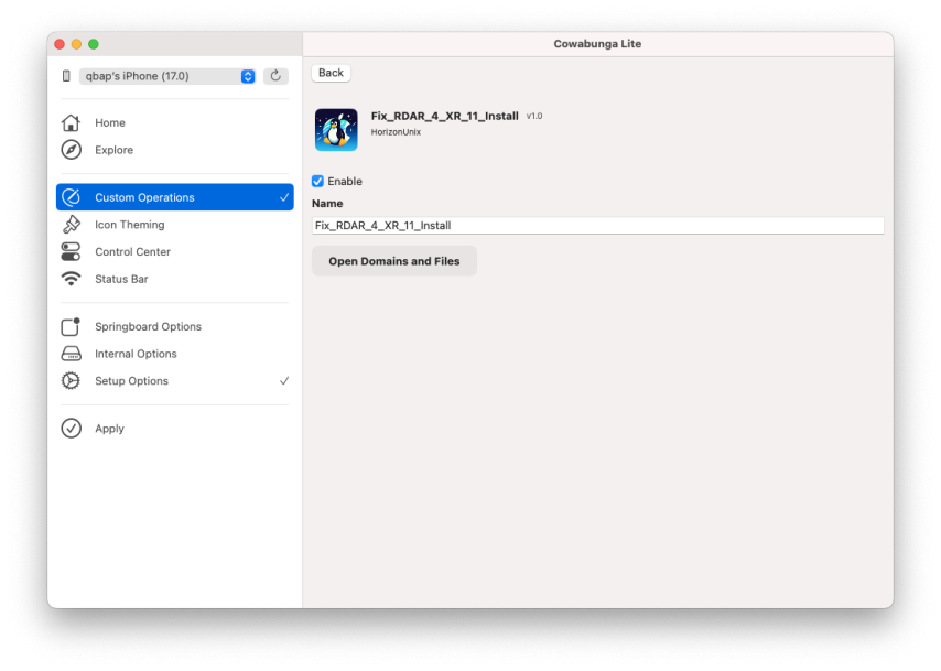 Cowabunga Lite enable the rdar fix tweak.
